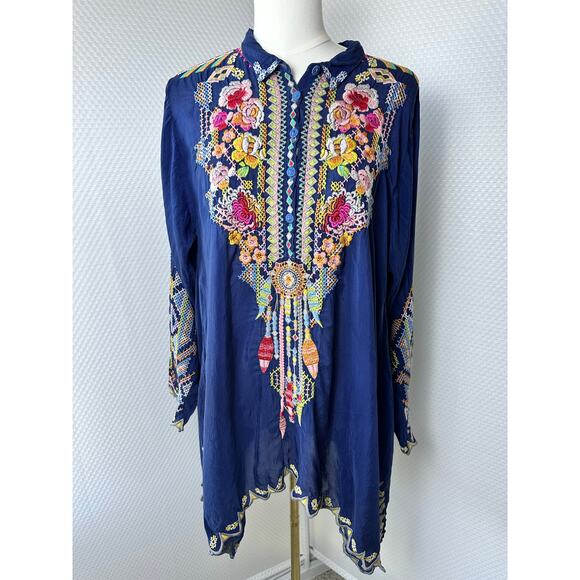Johnny Was Tops - Johnny Was Heavily embroidered Tunic top shirt Size Large